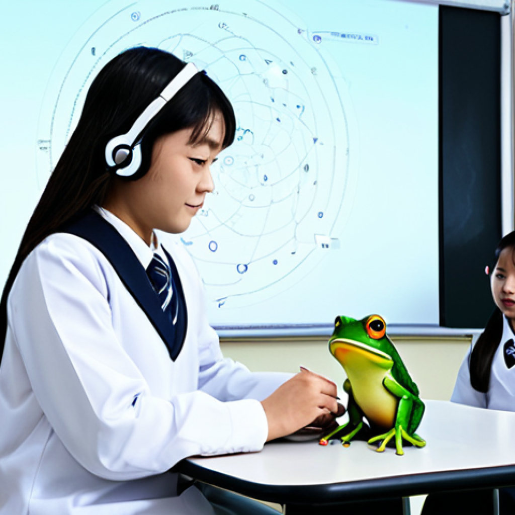 MR in Science Class**
"A middle school science classroom in Japan, students wearing modest school uniforms are using MR headsets to virtually dissect a frog. The teacher, fully clothed in professional attire, is assisting a student. The scene is bright and engaging, with clear holographic projections visible. Safe for work, appropriate content, fully clothed, family-friendly, perfect anatomy, correct proportions, natural pose, well-formed hands, proper finger count, natural body proportions, professional, high quality."
**