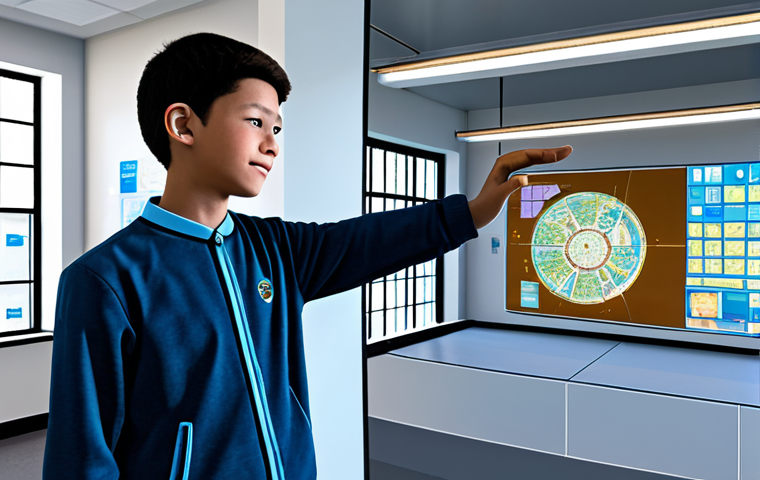혼합현실 교육의 최신 기술 동향 - **Interactive MR Science Class:** A middle school classroom setting with students fully clothed in s...