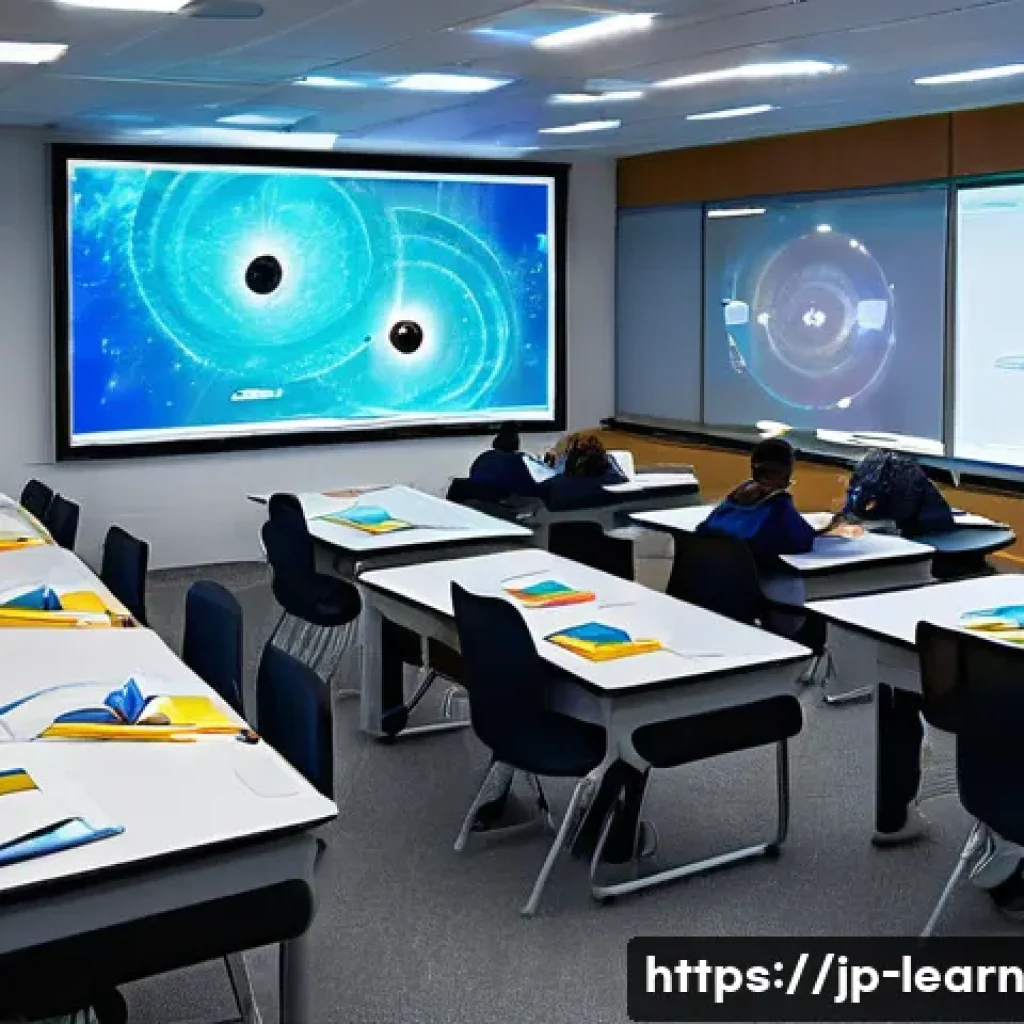 혼합현실 교육의 차세대 기술 전망 - **Prompt: Futuristic MR Classroom Interaction**
"A vibrant, modern classroom bathed in natural l...