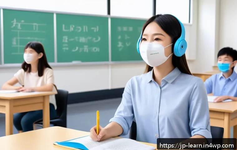 혼합현실 교육을 위한 기기 추천 - A modern Japanese classroom scene where diverse students wearing casual clothing and light, breathab...